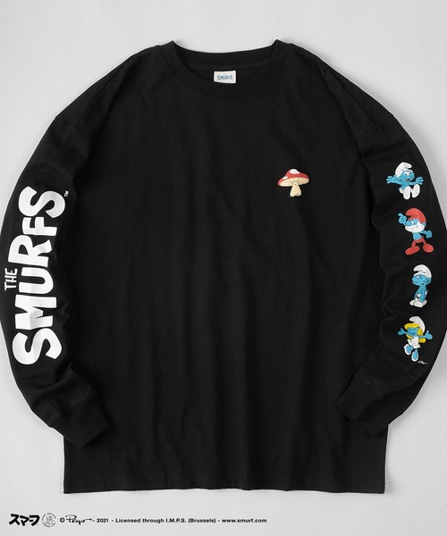 make a ray!（メイク ア レイ！）の「【THE SMURFS/スマーフ】ビッグシルエット イラスト バックプリント 袖プリント ロンT/長袖Tシャツ（Tシャツ/カットソー・レディース・ホワイト/ブラック/オレンジ/ブルー/ホワイト系その他/ブラック系その他/ブルー系その他/オレンジ系その他・M/L/XL）」の5枚目の写真