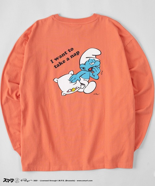 make a ray!（メイク ア レイ！）の「【THE SMURFS/スマーフ】ビッグシルエット イラスト バックプリント 袖プリント ロンT/長袖Tシャツ（Tシャツ/カットソー・レディース・ホワイト/ブラック/オレンジ/ブルー/ホワイト系その他/ブラック系その他/ブルー系その他/オレンジ系その他・M/L/XL）」の7枚目の写真