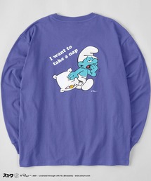 【THE SMURFS/スマーフ】ビッグシルエット イラスト バックプリント 袖プリント ロンT/長袖Tシャツ