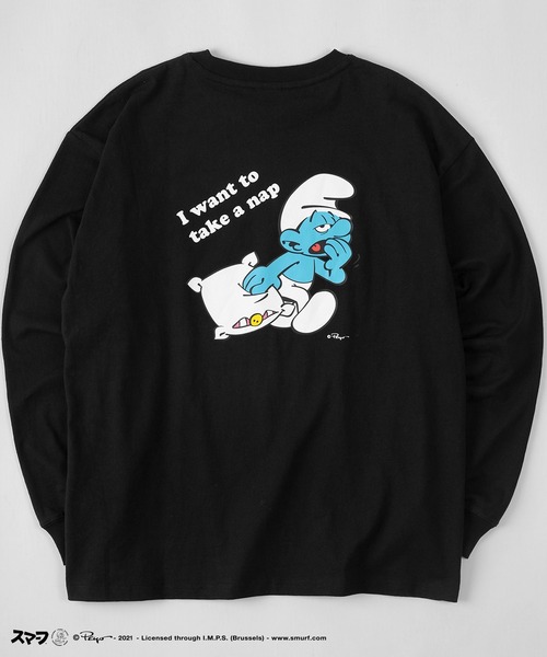 make a ray!（メイク ア レイ！）の「【THE SMURFS/スマーフ】ビッグシルエット イラスト バックプリント 袖プリント ロンT/長袖Tシャツ（Tシャツ/カットソー・レディース・ホワイト/ブラック/オレンジ/ブルー/ホワイト系その他/ブラック系その他/ブルー系その他/オレンジ系その他・M/L/XL）」の4枚目の写真