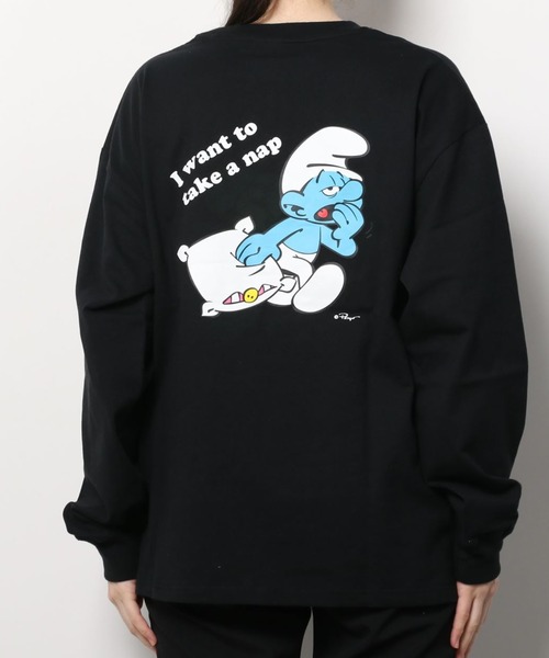 make a ray!（メイク ア レイ！）の「【THE SMURFS/スマーフ】ビッグシルエット イラスト バックプリント 袖プリント ロンT/長袖Tシャツ（Tシャツ/カットソー・レディース・ホワイト/ブラック/オレンジ/ブルー/ホワイト系その他/ブラック系その他/ブルー系その他/オレンジ系その他・M/L/XL）」の13枚目の写真