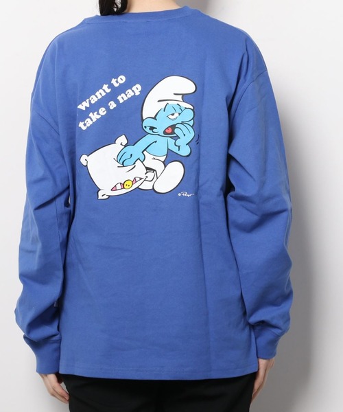 make a ray!（メイク ア レイ！）の「【THE SMURFS/スマーフ】ビッグシルエット イラスト バックプリント 袖プリント ロンT/長袖Tシャツ（Tシャツ/カットソー・レディース・ホワイト/ブラック/オレンジ/ブルー/ホワイト系その他/ブラック系その他/ブルー系その他/オレンジ系その他・M/L/XL）」の16枚目の写真