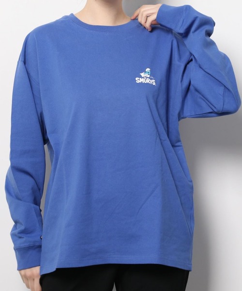 make a ray!（メイク ア レイ！）の「【THE SMURFS/スマーフ】ビッグシルエット イラスト バックプリント 袖プリント ロンT/長袖Tシャツ（Tシャツ/カットソー・レディース・ホワイト/ブラック/オレンジ/ブルー/ホワイト系その他/ブラック系その他/ブルー系その他/オレンジ系その他・M/L/XL）」の15枚目の写真