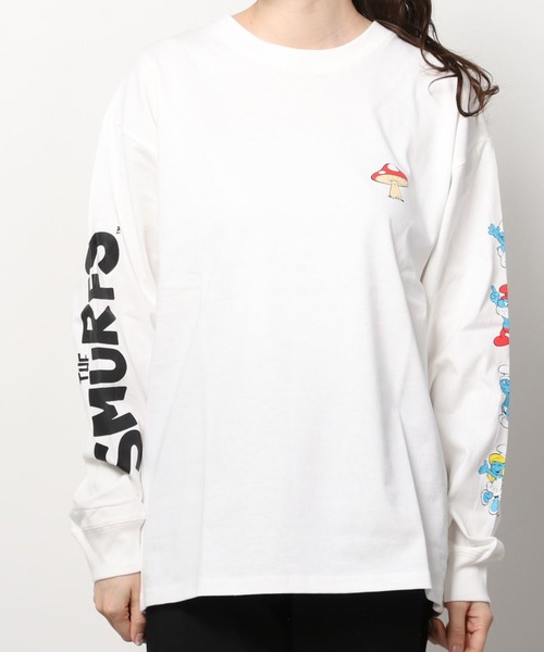 make a ray!（メイク ア レイ！）の「【THE SMURFS/スマーフ】ビッグシルエット イラスト バックプリント 袖プリント ロンT/長袖Tシャツ（Tシャツ/カットソー・レディース・ホワイト/ブラック/オレンジ/ブルー/ホワイト系その他/ブラック系その他/ブルー系その他/オレンジ系その他・M/L/XL）」の11枚目の写真