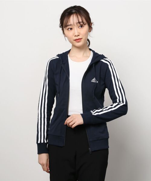 【adidas】スリーストライプス フルジップパーカー★女性にも◎ セール】エッセンシャルズ シングルジャージー スリーストライプ