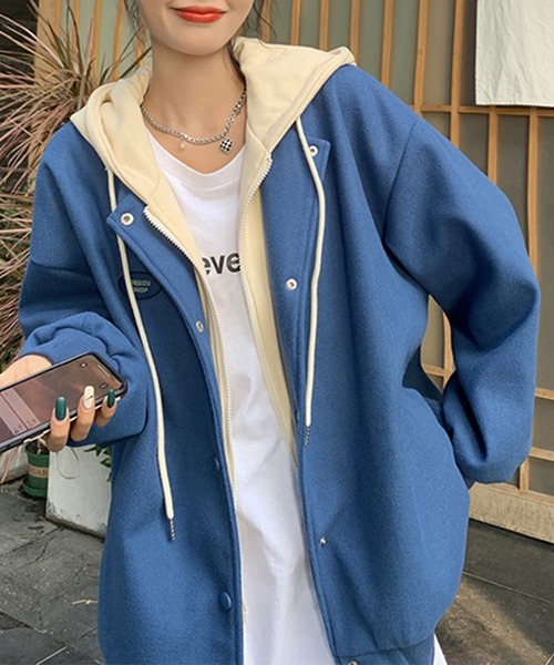 aimoha(アイモハ)の「重ね着風ゆったり中綿アウター (AW)(その他アウター・レディース・ブラック/ベージュ/ブルー・SMALL/MEDIUM/LARGE)」の3枚目の写真