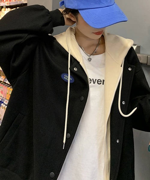 aimoha(アイモハ)の「重ね着風ゆったり中綿アウター (AW)(その他アウター・レディース・ブラック/ベージュ/ブルー・SMALL/MEDIUM/LARGE)」の8枚目の写真