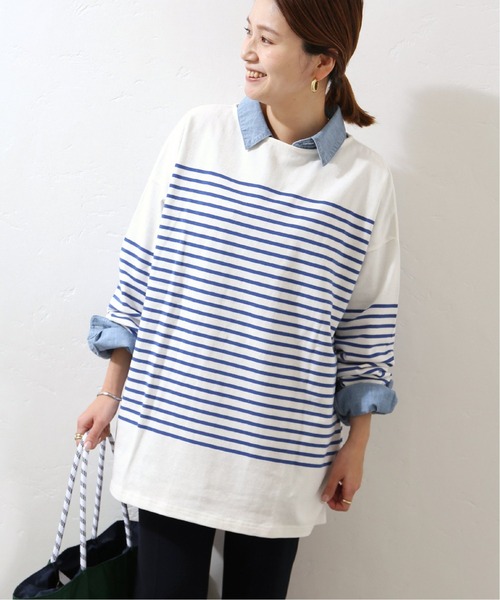 JOURNAL STANDARD（ジャーナルスタンダード）の「コットンボーダーワイドプルオーバー（Tシャツ/カットソー・レディース・ブラック/ネイビー/オレンジ/ブルー・FREE）」の3枚目の写真