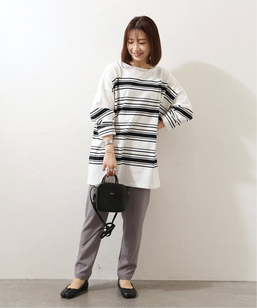 JOURNAL STANDARD（ジャーナルスタンダード）の「コットンボーダーワイドプルオーバー（Tシャツ/カットソー・レディース・ブラック/ネイビー/オレンジ/ブルー・FREE）」の13枚目の写真