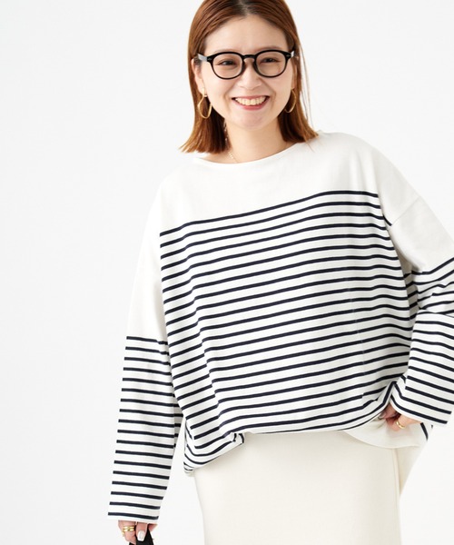 JOURNAL STANDARD（ジャーナルスタンダード）の「コットンボーダーワイドプルオーバー（Tシャツ/カットソー・レディース・ブラック/ネイビー/オレンジ/ブルー・FREE）」の6枚目の写真