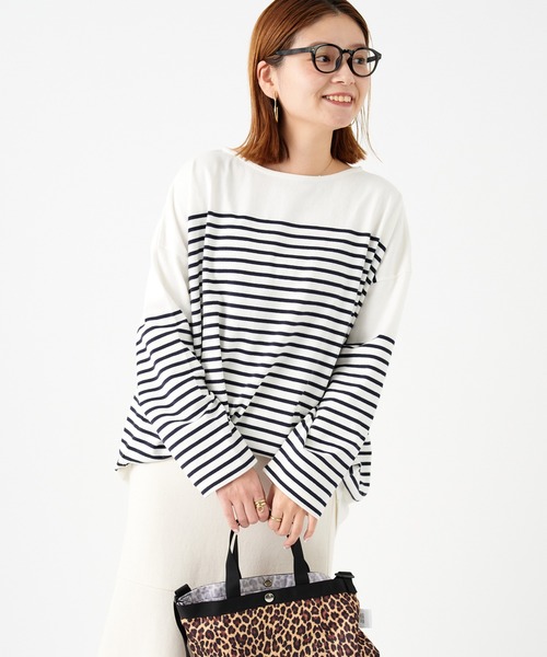 JOURNAL STANDARD（ジャーナルスタンダード）の「コットンボーダーワイドプルオーバー（Tシャツ/カットソー・レディース・ブラック/ネイビー/オレンジ/ブルー・FREE）」の5枚目の写真