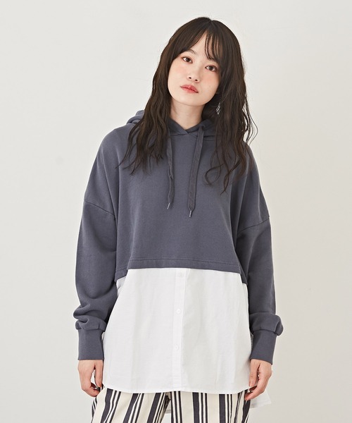 Web限定 裏毛 スウェット ストーンウォッシュ シャツレイヤード風 ドッキング プルオーバーパーカー パーカー Cube Sugar キューブシュガー のファッション通販 Zozotown