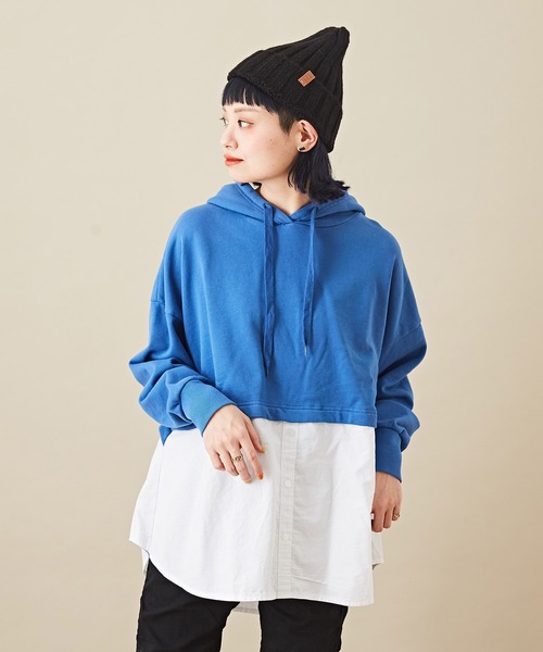 Web限定 裏毛 スウェット ストーンウォッシュ シャツレイヤード風 ドッキング プルオーバーパーカー パーカー Cube Sugar キューブシュガー のファッション通販 Zozotown