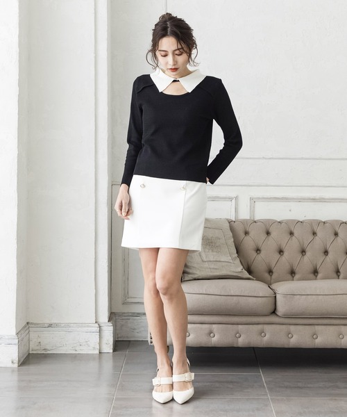 Julia Boutique(ジュリアブティック)の「襟付きフロントオープンニットトップス/22012(ニット/セーター・レディース・ブラック/ベージュ/ミント・ONE)」の19枚目の写真