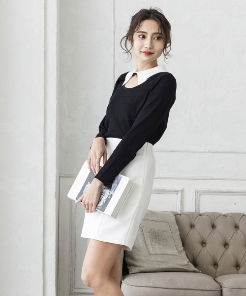 Julia Boutique(ジュリアブティック)の「襟付きフロントオープンニットトップス/22012(ニット/セーター・レディース・ブラック/ベージュ/ミント・ONE)」の14枚目の写真