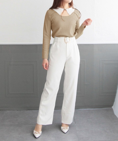 Julia Boutique(ジュリアブティック)の「襟付きフロントオープンニットトップス/22012(ニット/セーター・レディース・ブラック/ベージュ/ミント・ONE)」の7枚目の写真