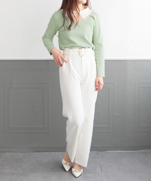 Julia Boutique(ジュリアブティック)の「襟付きフロントオープンニットトップス/22012(ニット/セーター・レディース・ブラック/ベージュ/ミント・ONE)」の11枚目の写真