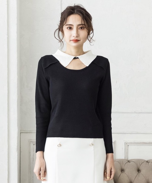 Julia Boutique(ジュリアブティック)の「襟付きフロントオープンニットトップス/22012(ニット/セーター・レディース・ブラック/ベージュ/ミント・ONE)」の20枚目の写真