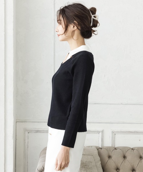 Julia Boutique(ジュリアブティック)の「襟付きフロントオープンニットトップス/22012(ニット/セーター・レディース・ブラック/ベージュ/ミント・ONE)」の15枚目の写真