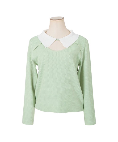 Julia Boutique(ジュリアブティック)の「襟付きフロントオープンニットトップス/22012(ニット/セーター・レディース・ブラック/ベージュ/ミント・ONE)」の4枚目の写真