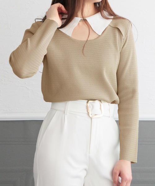 Julia Boutique(ジュリアブティック)の「襟付きフロントオープンニットトップス/22012(ニット/セーター・レディース・ブラック/ベージュ/ミント・ONE)」の22枚目の写真