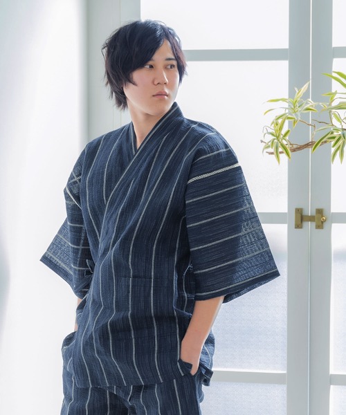浴衣 【綿&麻】 ブルー系☆カッコイイ紳士物‼︎ 浴衣 メンズ/送料無料/高級 