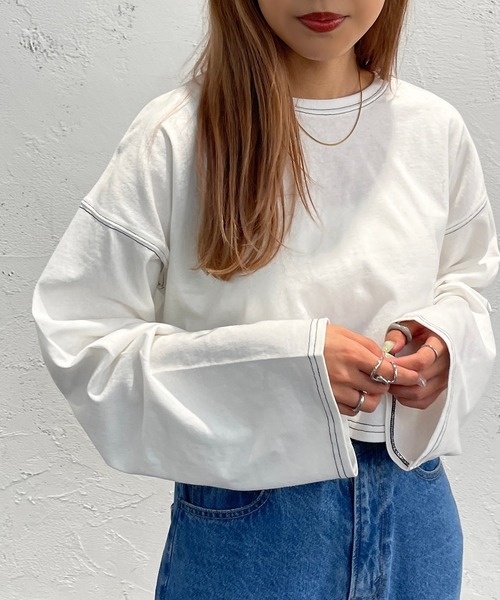 apres jour mignon(アプレジュールミニョン)の「ステッチロンT【ZOZOTOWN限定アイテム】(Tシャツ/カットソー・レディース・ブルー/ブラック/オフホワイト・X-LARGE/フリー)」の2枚目の写真