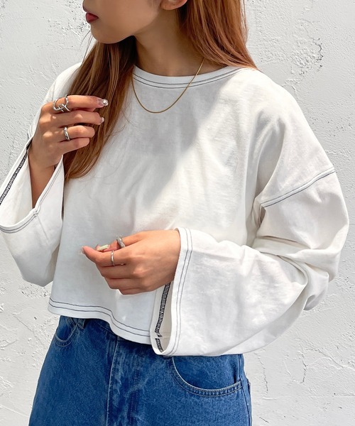 apres jour mignon(アプレジュールミニョン)の「ステッチロンT【ZOZOTOWN限定アイテム】(Tシャツ/カットソー・レディース・ブルー/ブラック/オフホワイト・X-LARGE/フリー)」の4枚目の写真