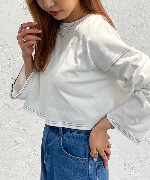 apres jour mignon(アプレジュールミニョン)の「ステッチロンT【ZOZOTOWN限定アイテム】(Tシャツ/カットソー・レディース・ブルー/ブラック/オフホワイト・X-LARGE/フリー)」の5枚目の写真