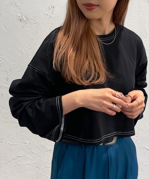 apres jour mignon(アプレジュールミニョン)の「ステッチロンT【ZOZOTOWN限定アイテム】(Tシャツ/カットソー・レディース・ブルー/ブラック/オフホワイト・X-LARGE/フリー)」の9枚目の写真