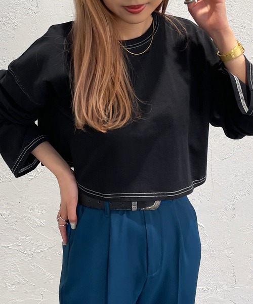 apres jour mignon(アプレジュールミニョン)の「ステッチロンT【ZOZOTOWN限定アイテム】(Tシャツ/カットソー・レディース・ブルー/ブラック/オフホワイト・X-LARGE/フリー)」の10枚目の写真