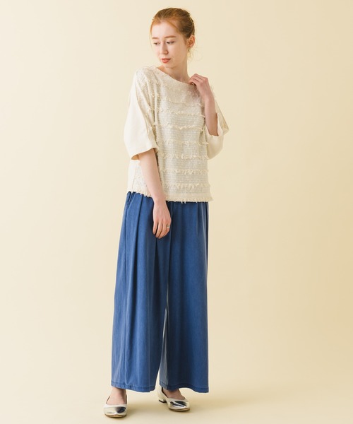 malla（マーラ）の「malla ストレッチワイドパンツ（その他パンツ・レディース・ホワイト/ブルー・FREE）」の3枚目の写真