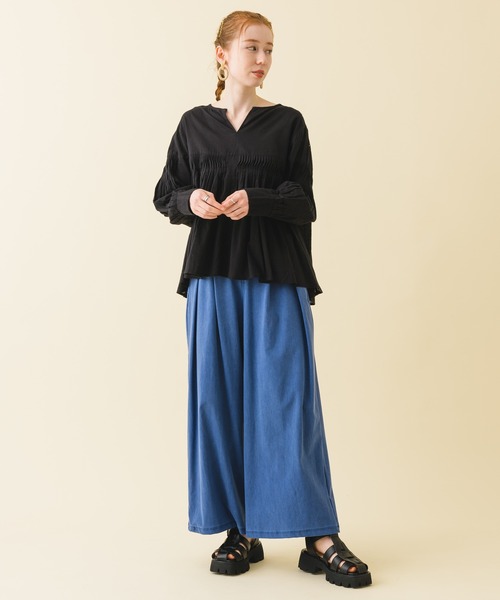 malla（マーラ）の「malla ストレッチワイドパンツ（その他パンツ・レディース・ホワイト/ブルー・FREE）」の10枚目の写真