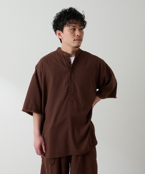 CIAOPANIC TYPY（チャオパニックティピー）の「【セットアップ対応】綿麻バンドプルオーバーオーバーシャツ（シャツ/ブラウス・メンズ・ブラウン/ブルー・M/L）」の13枚目の写真