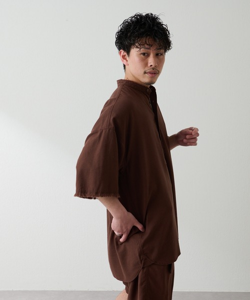 CIAOPANIC TYPY（チャオパニックティピー）の「【セットアップ対応】綿麻バンドプルオーバーオーバーシャツ（シャツ/ブラウス・メンズ・ブラウン/ブルー・M/L）」の14枚目の写真