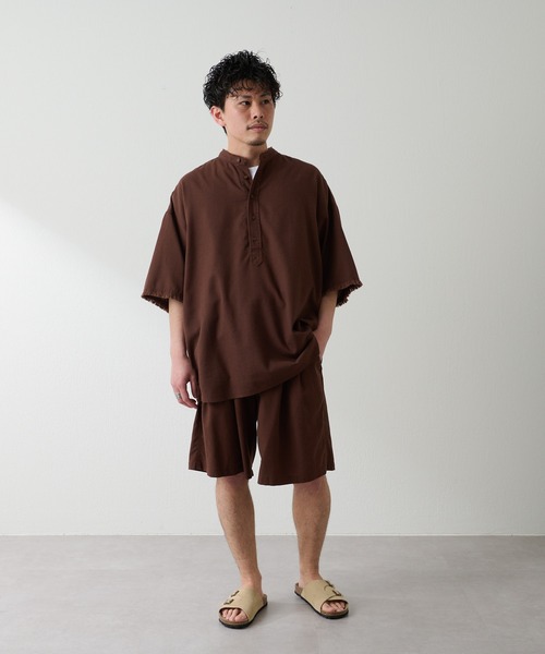 CIAOPANIC TYPY（チャオパニックティピー）の「【セットアップ対応】綿麻バンドプルオーバーオーバーシャツ（シャツ/ブラウス・メンズ・ブラウン/ブルー・M/L）」の16枚目の写真