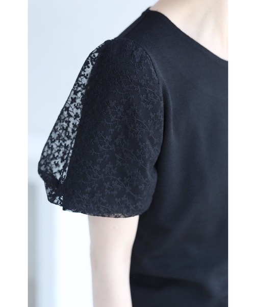 cawaii(カワイイ)の「(黒)チュールを重ねたパフスリーブのTシャツトップス(Tシャツ/カットソー・レディース・ブラック・FREE)」の1枚目の写真