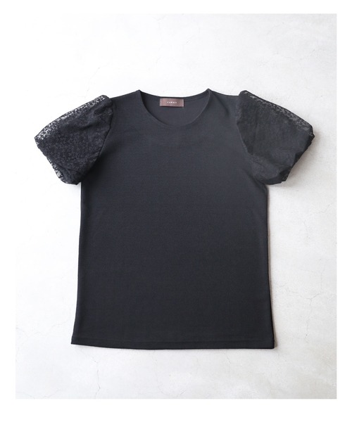 cawaii(カワイイ)の「(黒)チュールを重ねたパフスリーブのTシャツトップス(Tシャツ/カットソー・レディース・ブラック・FREE)」の4枚目の写真