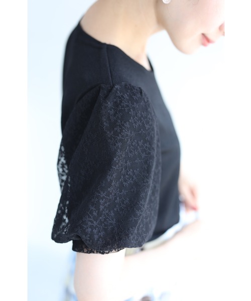 cawaii(カワイイ)の「(黒)チュールを重ねたパフスリーブのTシャツトップス(Tシャツ/カットソー・レディース・ブラック・FREE)」の7枚目の写真