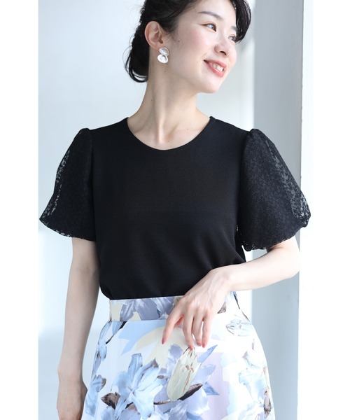cawaii(カワイイ)の「(黒)チュールを重ねたパフスリーブのTシャツトップス(Tシャツ/カットソー・レディース・ブラック・FREE)」の9枚目の写真