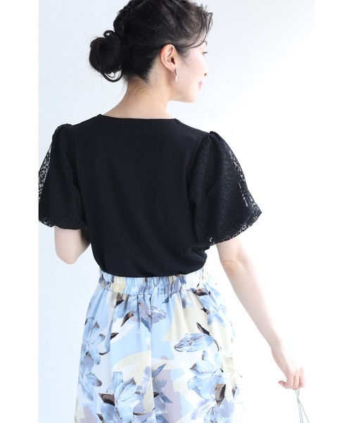 cawaii(カワイイ)の「(黒)チュールを重ねたパフスリーブのTシャツトップス(Tシャツ/カットソー・レディース・ブラック・FREE)」の12枚目の写真