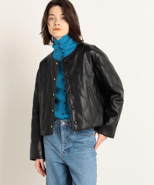 TOMORROWLAND （トゥモローランド）の「フェイクレザー キルティングジャケット（ノーカラージャケット・レディース・ブラック・36）」の3枚目の写真