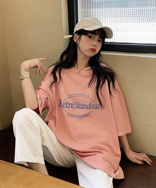 shopnikoniko(ショップニコニコ)の「ビックシルエットレタリング半袖Tシャツ(Tシャツ/カットソー・レディース・ホワイト/ピンク/ブルー・フリー)」の6枚目の写真