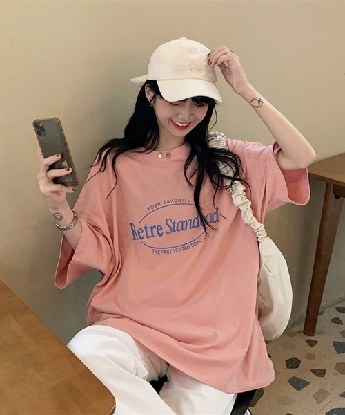 shopnikoniko(ショップニコニコ)の「ビックシルエットレタリング半袖Tシャツ(Tシャツ/カットソー・レディース・ホワイト/ピンク/ブルー・フリー)」の8枚目の写真