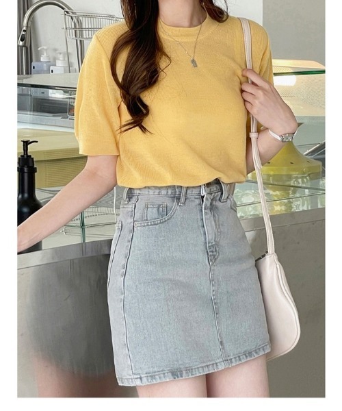 SONA（ソナ）の「SONYUNARA サマーラウンドネック半袖ニット（ニット/セーター・レディース・ブラック/ベージュ/ネイビー/オリーブ/ピンク/イエロー/オレンジ/インディゴブルー/グリーン/アイボリー/スモークピンク/コーラル・FREE）」の19枚目の写真