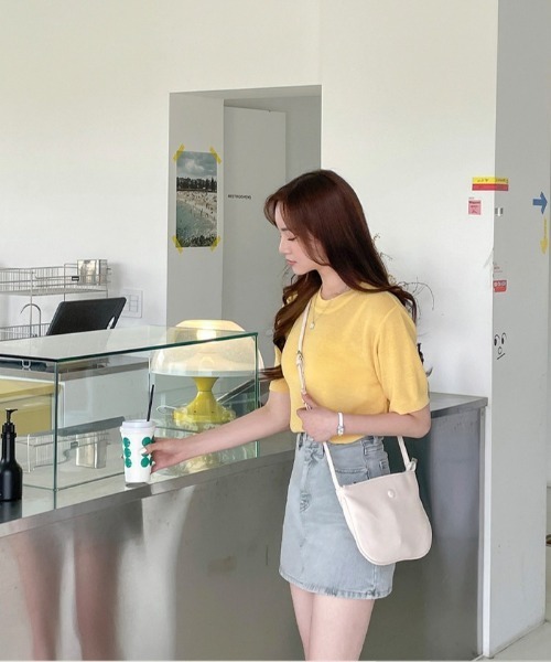 SONA（ソナ）の「SONYUNARA サマーラウンドネック半袖ニット（ニット/セーター・レディース・ブラック/ベージュ/ネイビー/オリーブ/ピンク/イエロー/オレンジ/インディゴブルー/グリーン/アイボリー/スモークピンク/コーラル・FREE）」の14枚目の写真