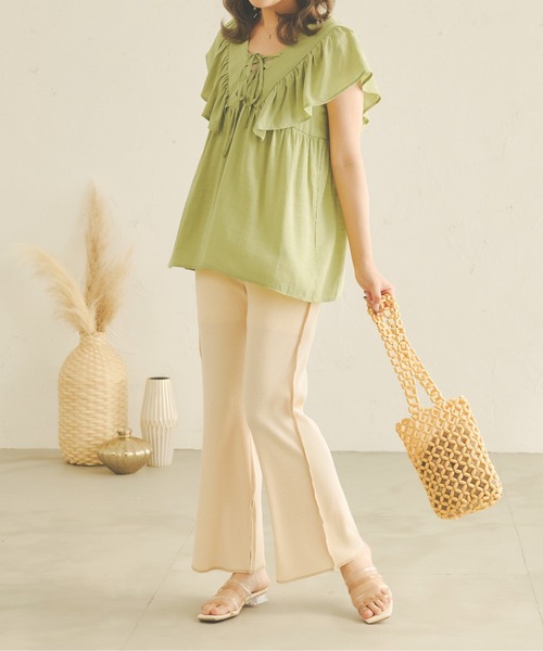 Ambre Neige(アンブルネージュ)の「2WAYラッフルチュニックブラウス/WEB/EC限定商品(シャツ/ブラウス・レディース・オフホワイト/ライトグリーン/ライトベージュ・FREE)」の5枚目の写真