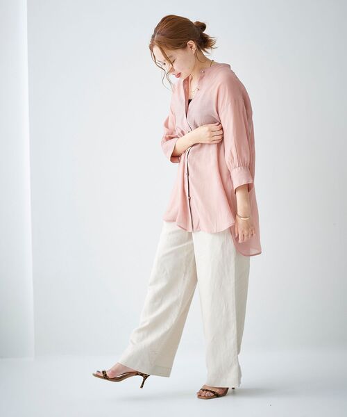 le.coeur blanc（ルクールブラン）の「シアーギャザースリーブシャツ（シャツ/ブラウス・レディース・ピンク/ベージュ/カーキオリーブ・38）」の6枚目の写真