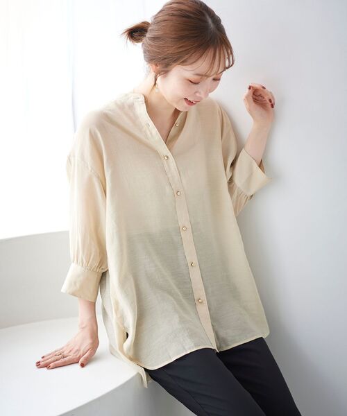 le.coeur blanc（ルクールブラン）の「シアーギャザースリーブシャツ（シャツ/ブラウス・レディース・ピンク/ベージュ/カーキオリーブ・38）」の8枚目の写真