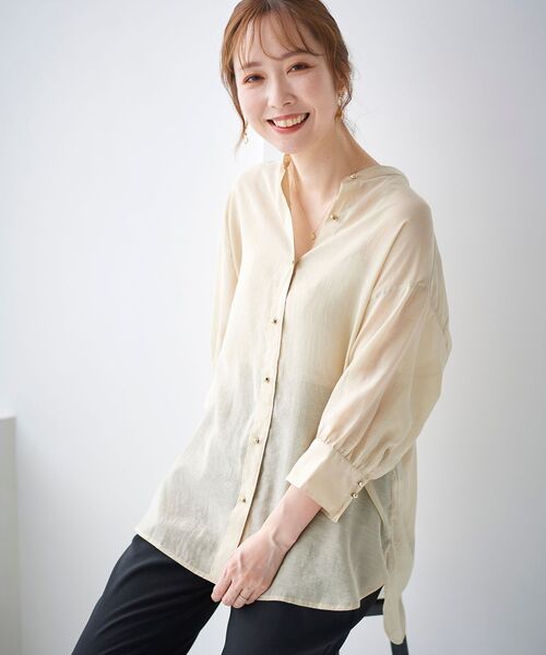 le.coeur blanc（ルクールブラン）の「シアーギャザースリーブシャツ（シャツ/ブラウス・レディース・ピンク/ベージュ/カーキオリーブ・38）」の9枚目の写真